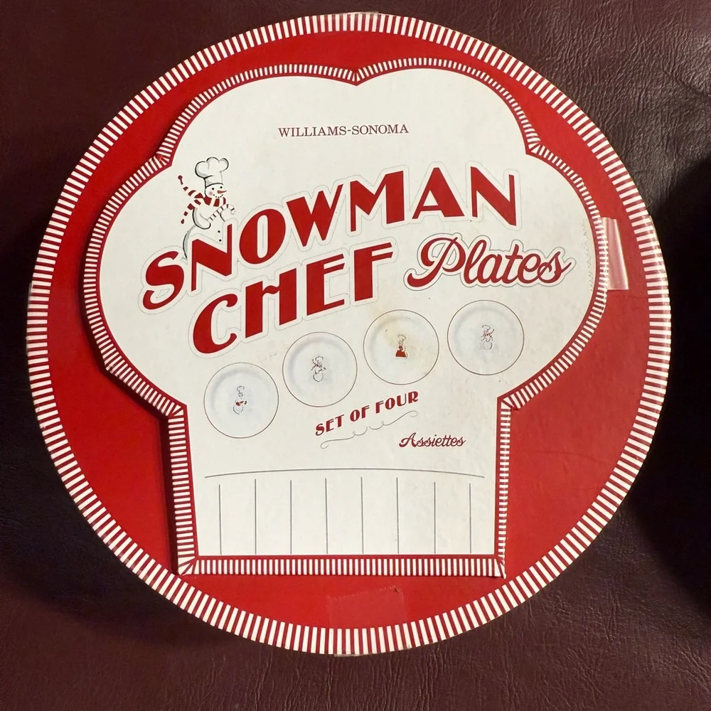 Williams-Sonoma Snowman chef mug set (4) and plate set NWT